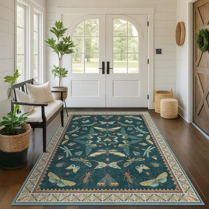 Insect Teal Green 5x7 Area Rug for Living Room - Cottage Core Rug for Bedroom, Dining Room, Kids