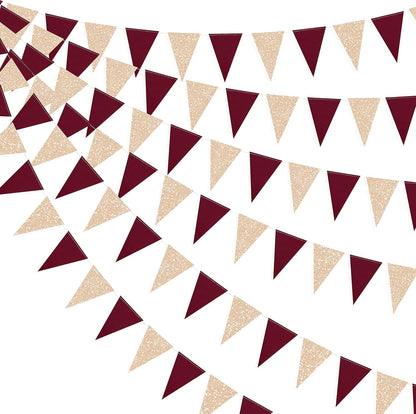 Burgundy Party Decorations Maroon Champagne Gold Triangle Banner Flag Bunting Pennant for Birthday