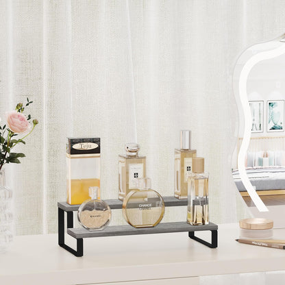 YINMIT Wooden Display Riser Stand, Tiered Perfume and Cologne Organizer Stand, 2 Tier Spice Rack