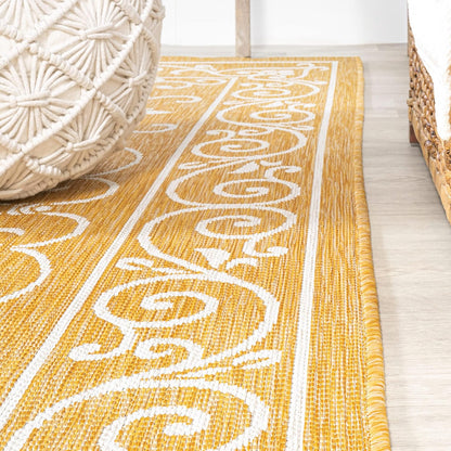 JONATHAN Y Vintage Filigree Indoor Outdoor Square Area Rug 5X5 Yellow/Cream, Charleston Textured