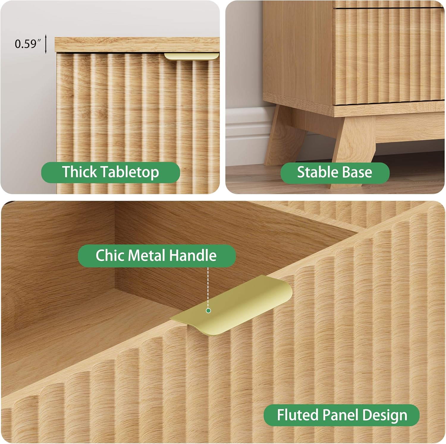 Fluted Dresser for Bedroom with 6 Drawers, 46" Tall Modern Chest of Drawers with Metal Handle
