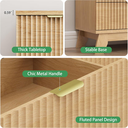 Fluted Dresser for Bedroom with 6 Drawers, 46" Tall Modern Chest of Drawers with Metal Handle