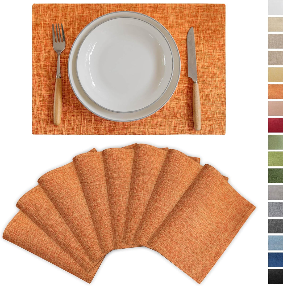 Demetex Orange Fall Placemats Set of 8 Linen Textured Fabric Place Mats Rectangle Cloth Table Mats
