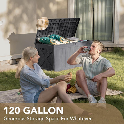Devoko 120 Gallon Deck Box Resin Outdoor Storage Box Waterproof for Patio, Large Outdoor Storage