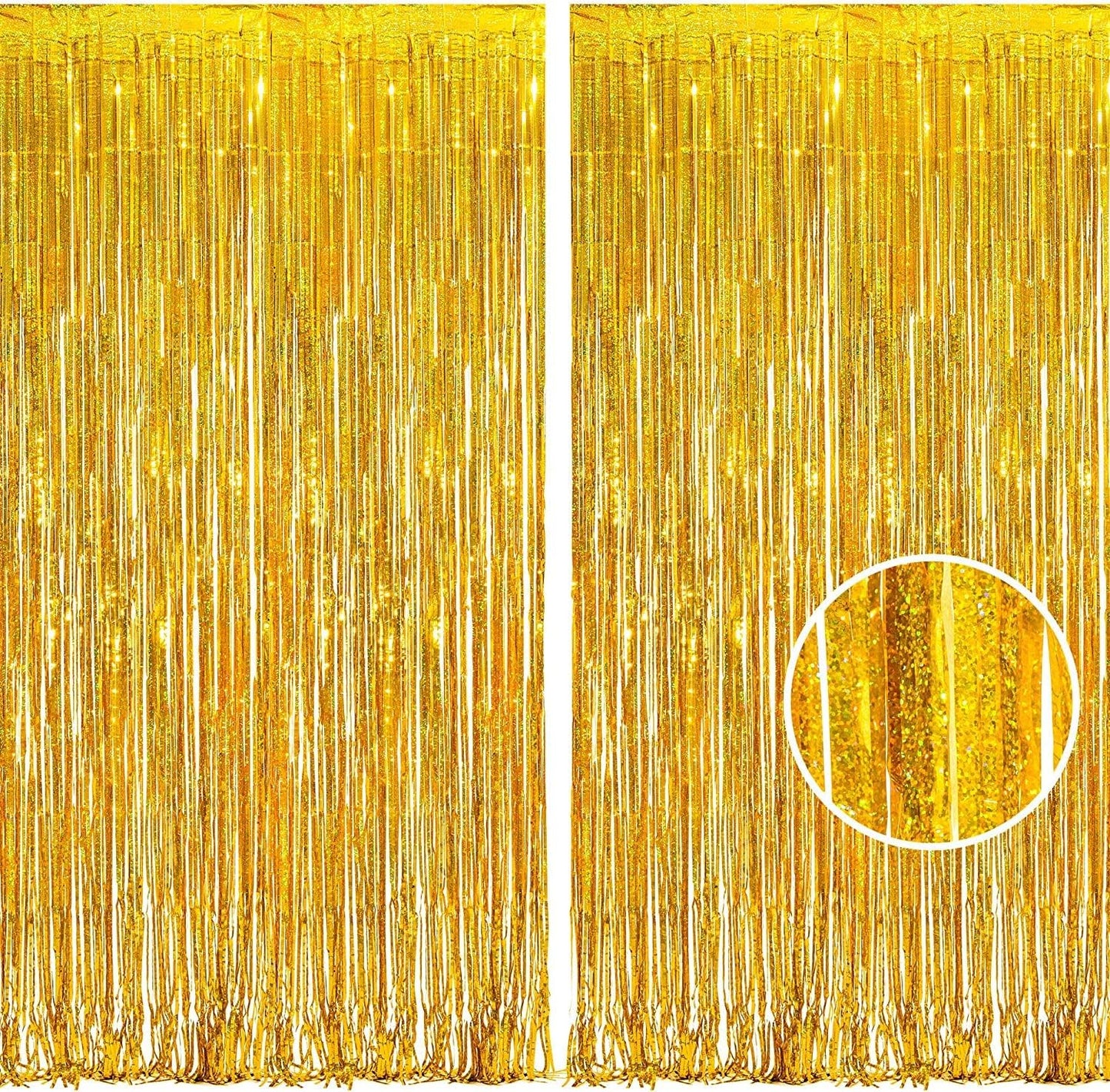BRAVESHINE Gold Tinsel Foil Fringe Curtains - 2Pcs 3.2x8.2ft Holidays Photo Backdrop for Men 60th
