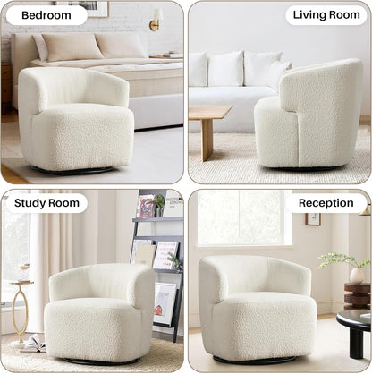 Swivel Accent Chair, Sherpa Teddy Barrel Chair for Living Room, Cozy Round Boucle Arm Chair, Metal