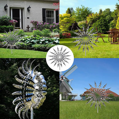 Unique and Magical Metal Windmill, 3D Wind Powered Kinetic Sculpture, Metal Wind Spinner Solar