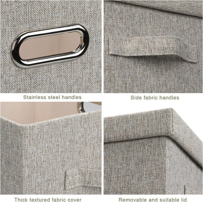 Large 17 36 Quart Collapsible Stackable Storage Bins with Lids, 1 Pack Beige Foldable Fabric Closet