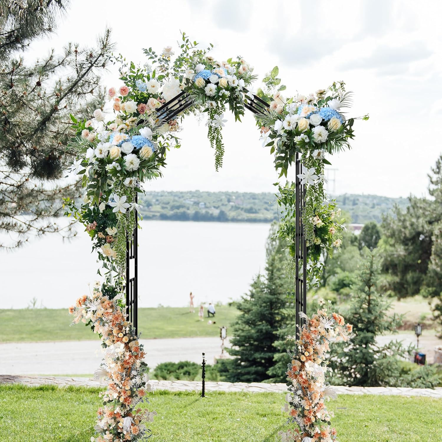 Metal Garden Arch Arbor Trellis Climbing Plants Outdoor Black Flat Top or Arch, Adjustable Width