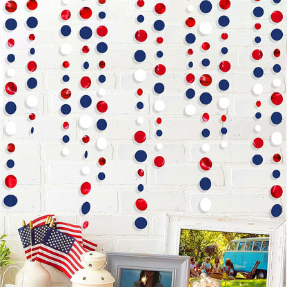 46 Ft Navy Blue Red White Circle Dots Garlands Royal Blue Red Hanging Paper Polka Dots Streamer for