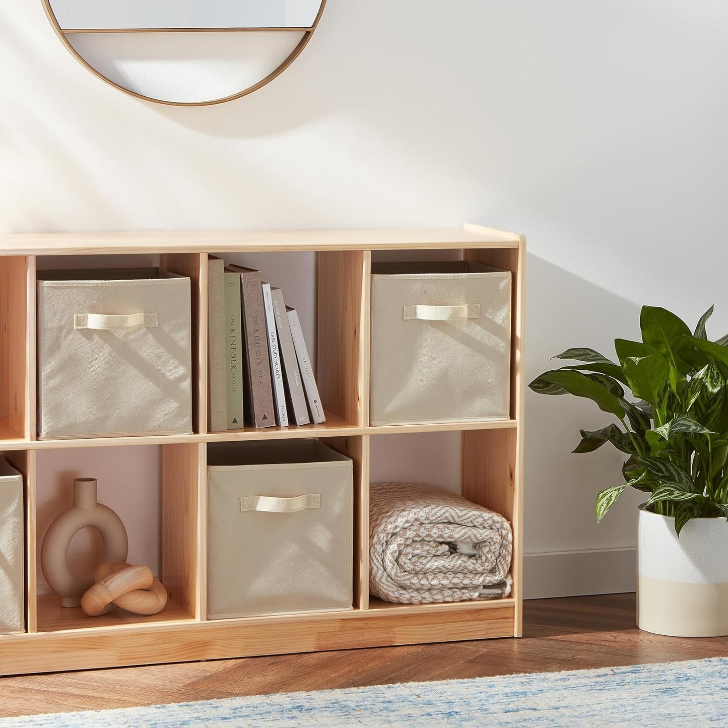 Amazon Basics Collapsible Fabric Storage Cubes Organizer with Handles, Sturdy, Beige