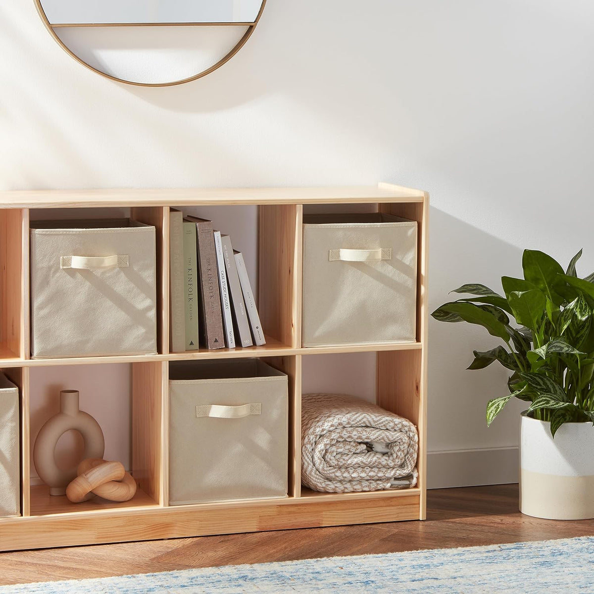 Amazon Basics Collapsible Fabric Storage Cubes Organizer with Handles, Sturdy, Beige