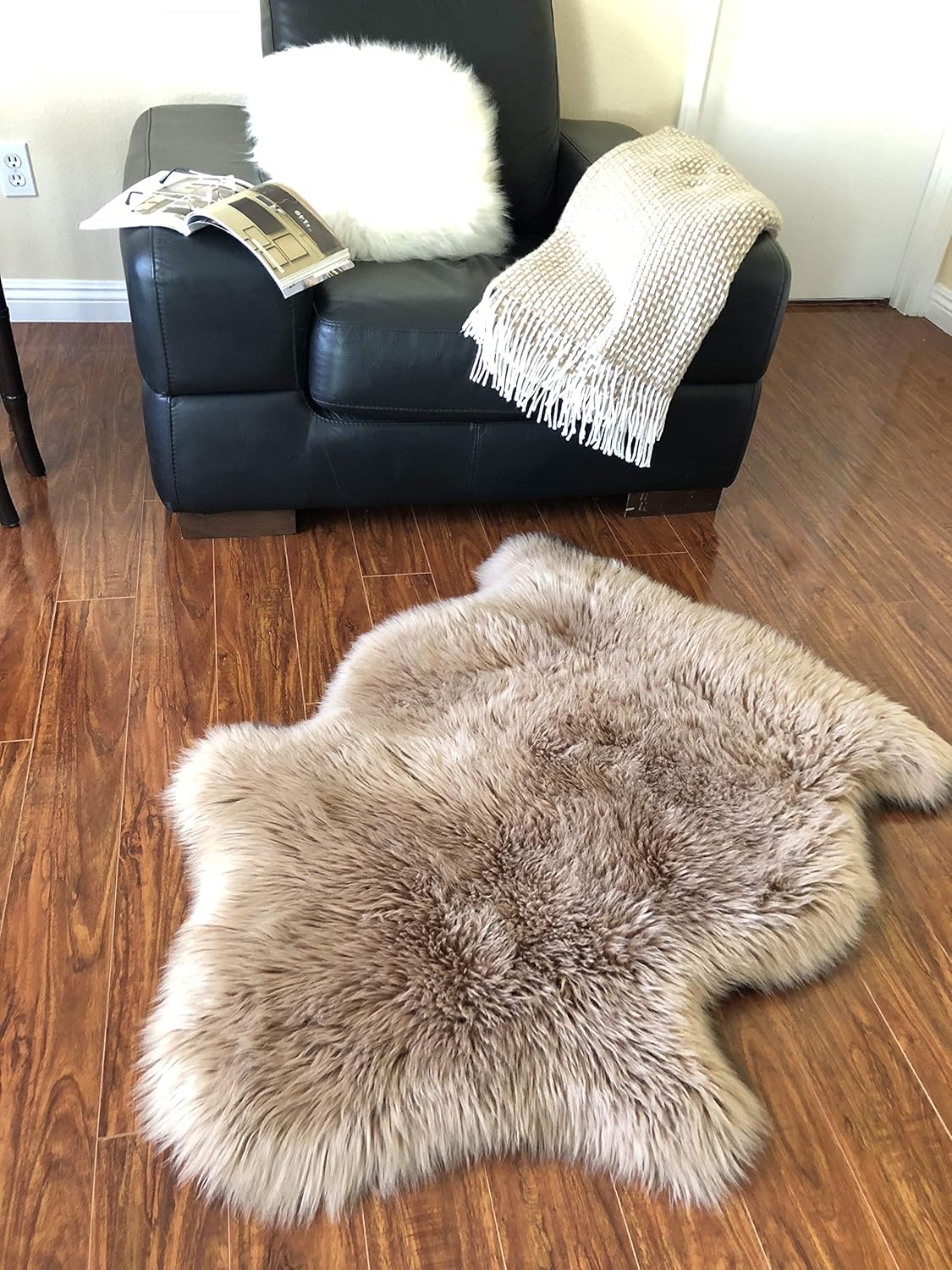 LAMBZY Faux Sheepskin Hypoallergenic Free Shape Silky Shag Rug, Luxury Shaggy Silky Plush Carpet