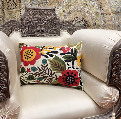 Lumbar Cream Suzani Cushions - Boho Floral Throw Pillows | Outdoor Pillows & Chair Cushions - Hand