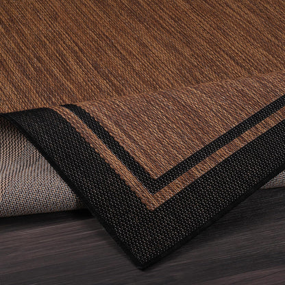 CAMILSON Indoor Outdoor Rug, 5x7 Bordered Nut Brown Black Modern Area Rugs for Indoor and Outdoor