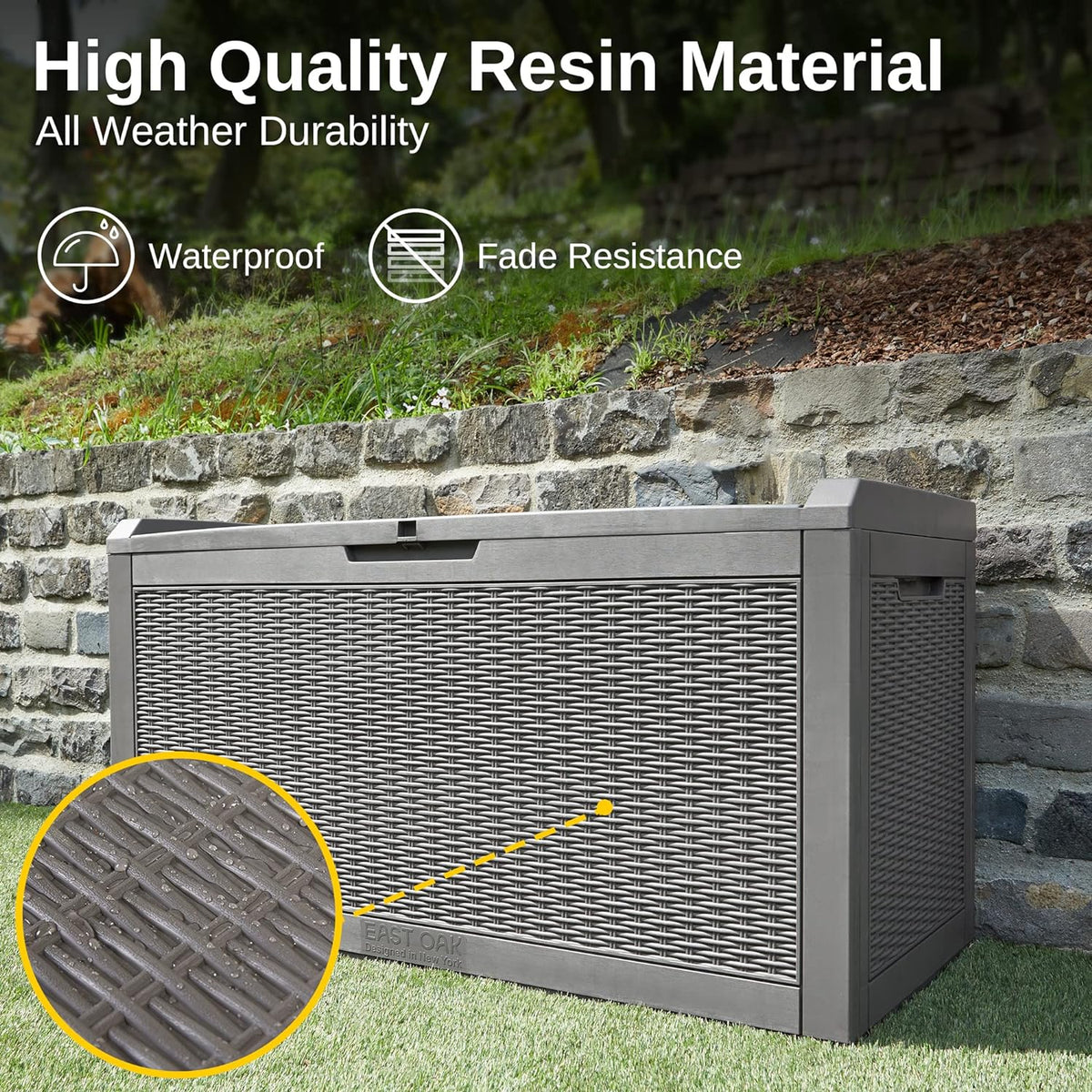 EAST OAK Outdoor Storage Box, 100 Gallon Deck Box, Waterproof Resin Storage Bench for Patio