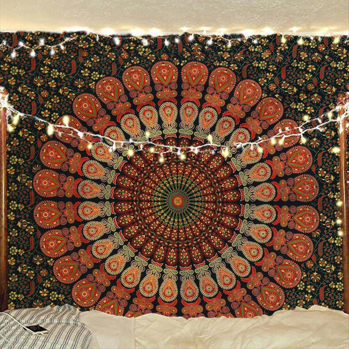 Bless International Handmade Indian hippie Bohemian Psychedelic Peacock Mandala Wall hanging