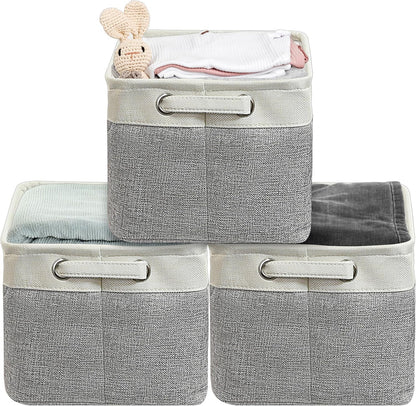 SIMPLE HOUSEWARE Large Fabric Storage Bin, 14.4" x 10" with Handles, 3-Pack, Foldable Organizer for