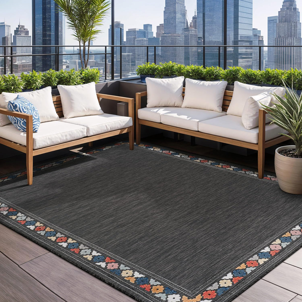 Beverly Rug Outdoor Rug 4x6 Modern Bordered Area Rugs for Indoor and Outdoor Patio Easy to Clean