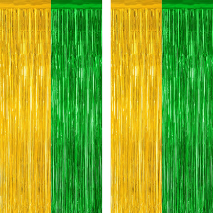 2 Pack Graduation Backdrop, Large Grad Decor 2025, Green Gold Graduation Photo Backdrop Fringe