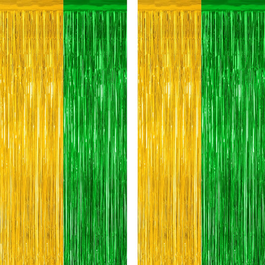 2 Pack Graduation Backdrop, Large Grad Decor 2025, Green Gold Graduation Photo Backdrop Fringe