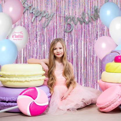 Pink Tinsel Curtain Party Backdrop - GREATRIL Foil Fringe Curtain Lilac Pink Party Streamers for