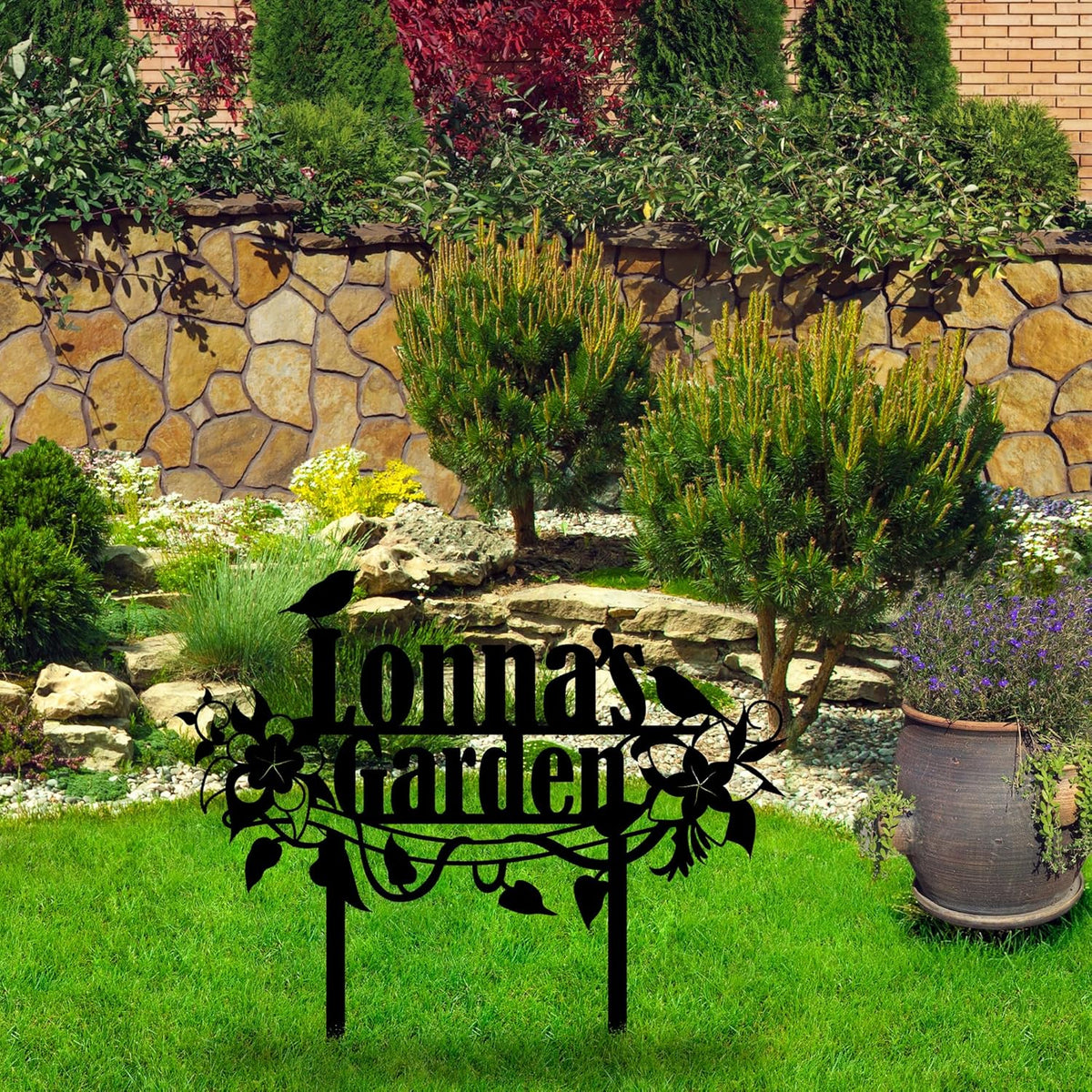 Personalized Flower and Bird Metal Garden Stake, Bird Garden Sign, Custom Flower Yard Decor, Mom's