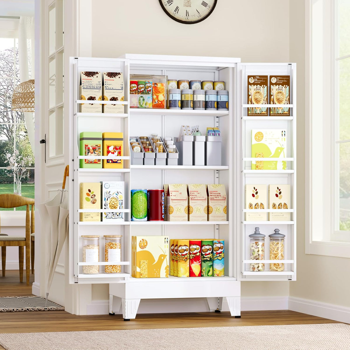 51" Metal Kitchen Pantry Cabinet, Storage Cabinets with 2 Door and 3 Adjustable Shelves, White