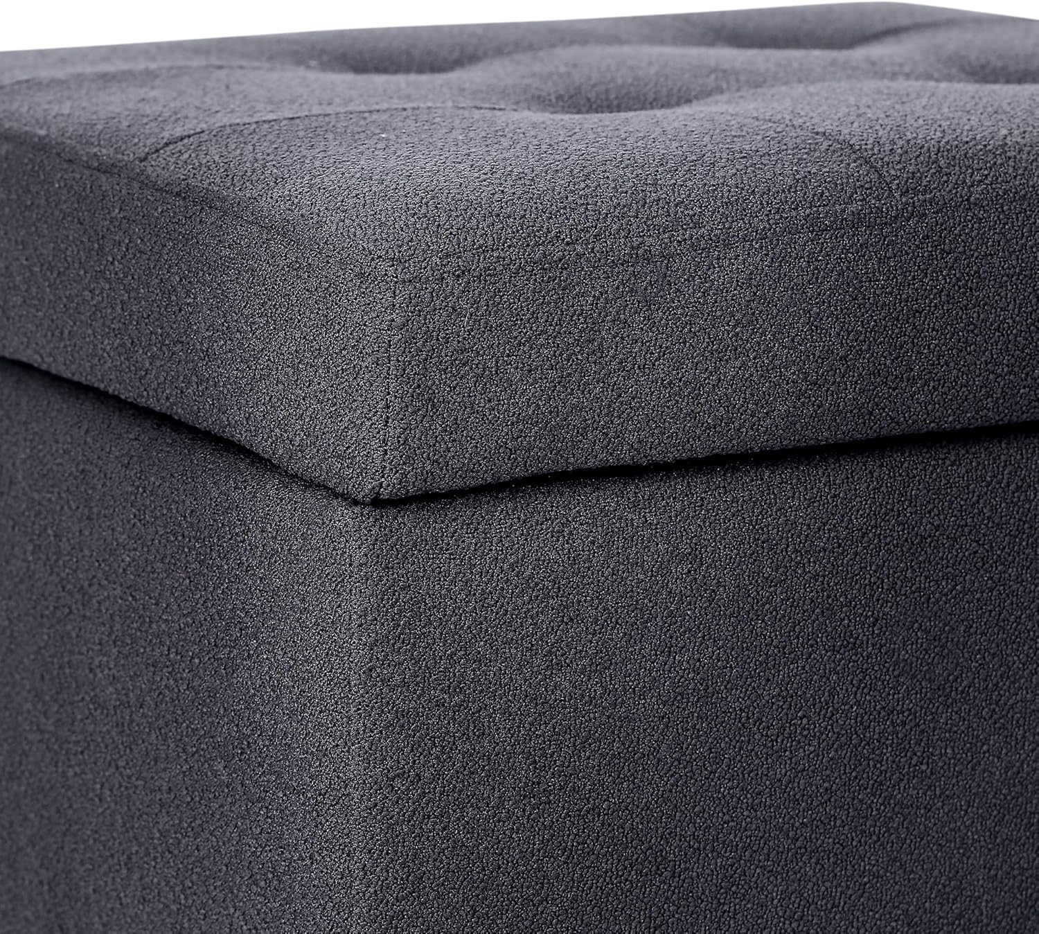 Adeco Fabric Storage Ottoman Bench with Solid Wood Legs, 17.7" Square Dark Grey Cotton Linen Cube