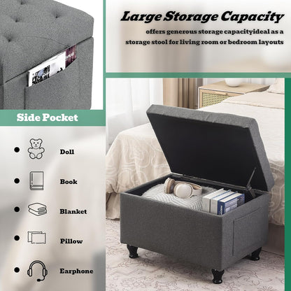 Ottoman with Storage 24'' Storage Ottomans Fabric Ottoman Footstools Small Upholstered Foot Rest