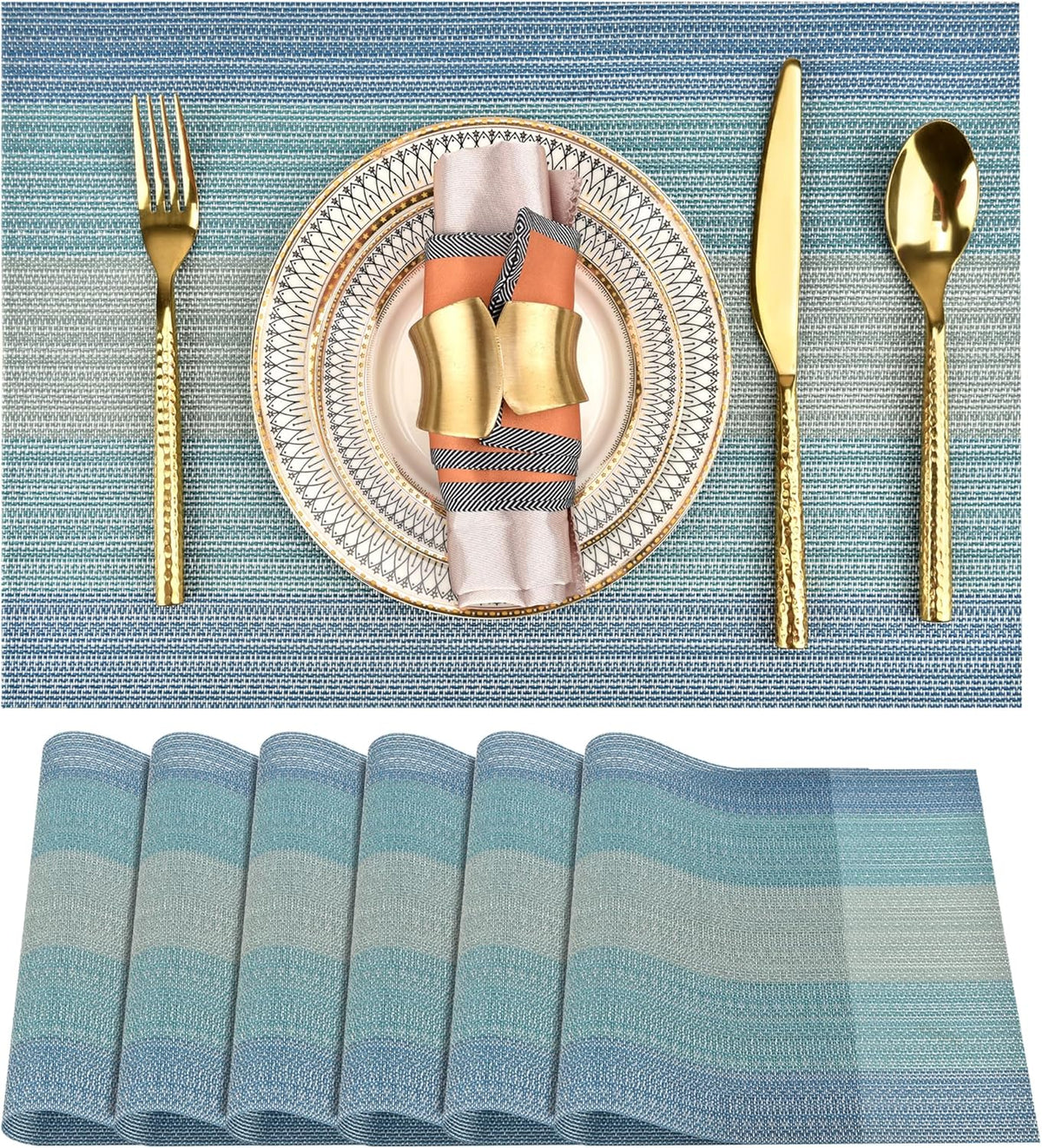 Placemats Set of 6 - Easy Clean Washable Vinyl Placemats - Wipeable Heat Resistant Table Mats for