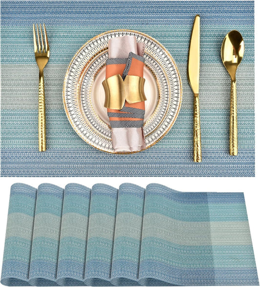 Placemats Set of 6 - Easy Clean Washable Vinyl Placemats - Wipeable Heat Resistant Table Mats for