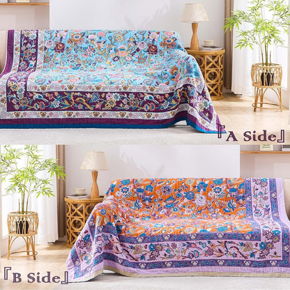 Fall Blanket for Bed, 100% Cotton Soft Rustic Boho Throw Blanket Quilt, 50"x60" Farmhouse Decor Bed