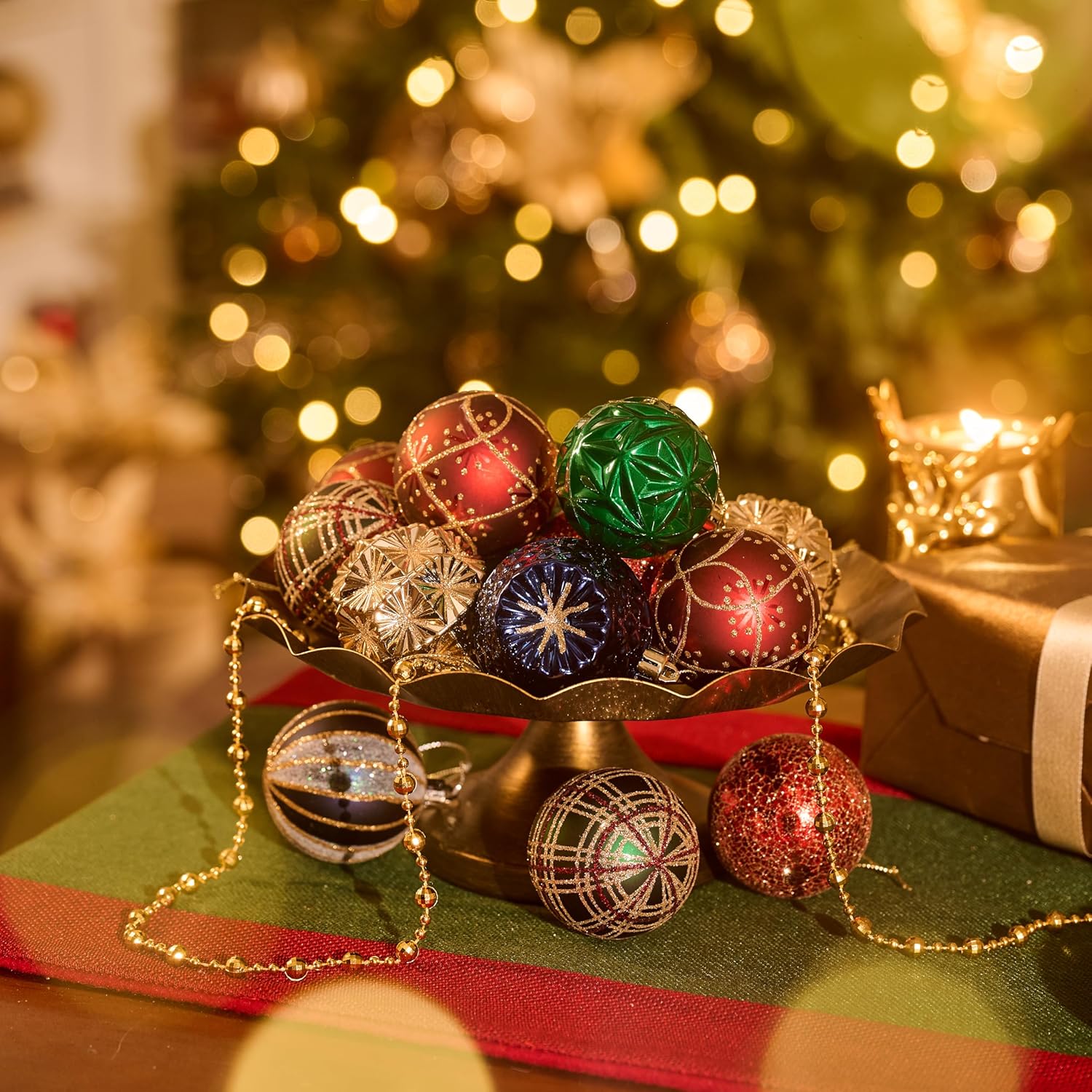 Valery Madelyn Ornaments for Christmas Trees, 16ct 2.36 Inches Red Green and Gold Shatterproof