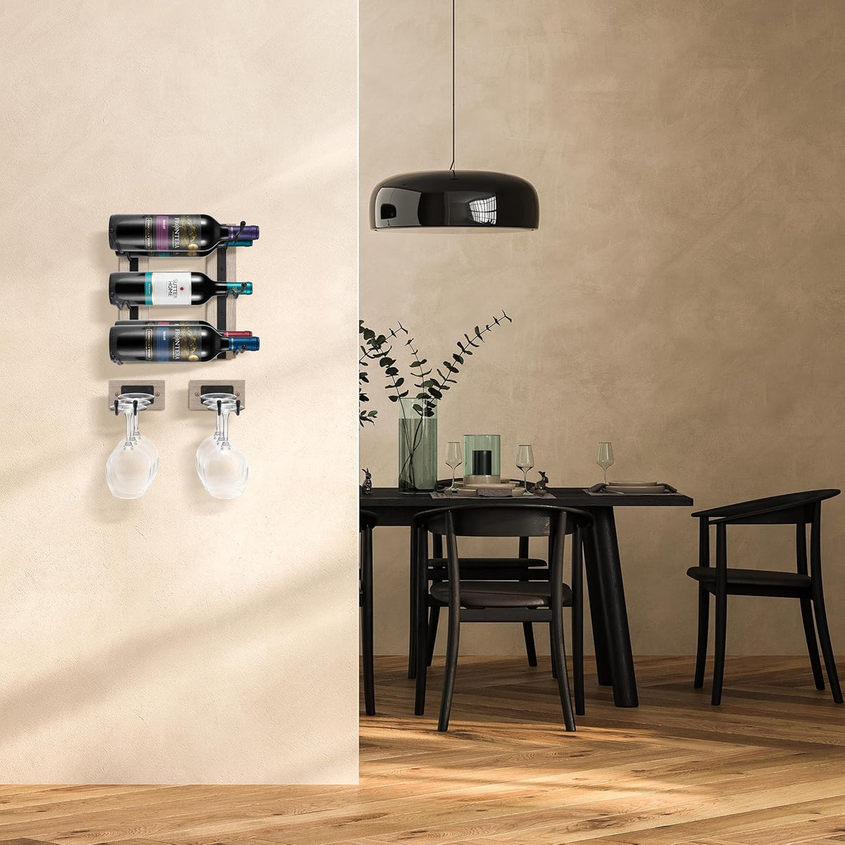 Sorbus Wall Mounted Wine Glass Stemware Rack Set - Wire & Wood Wine Rack Wall Mounted for Wine