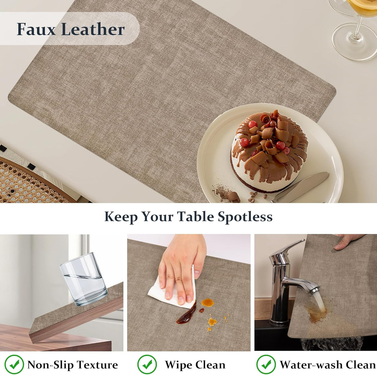 FROMHEART Faux Leather Placemats Set of 4–Waterproof,Heat/Oil Stain-Resistant PU Table