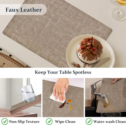 FROMHEART Faux Leather Placemats Set of 6–Waterproof,Heat/Oil Stain-Resistant PU Table