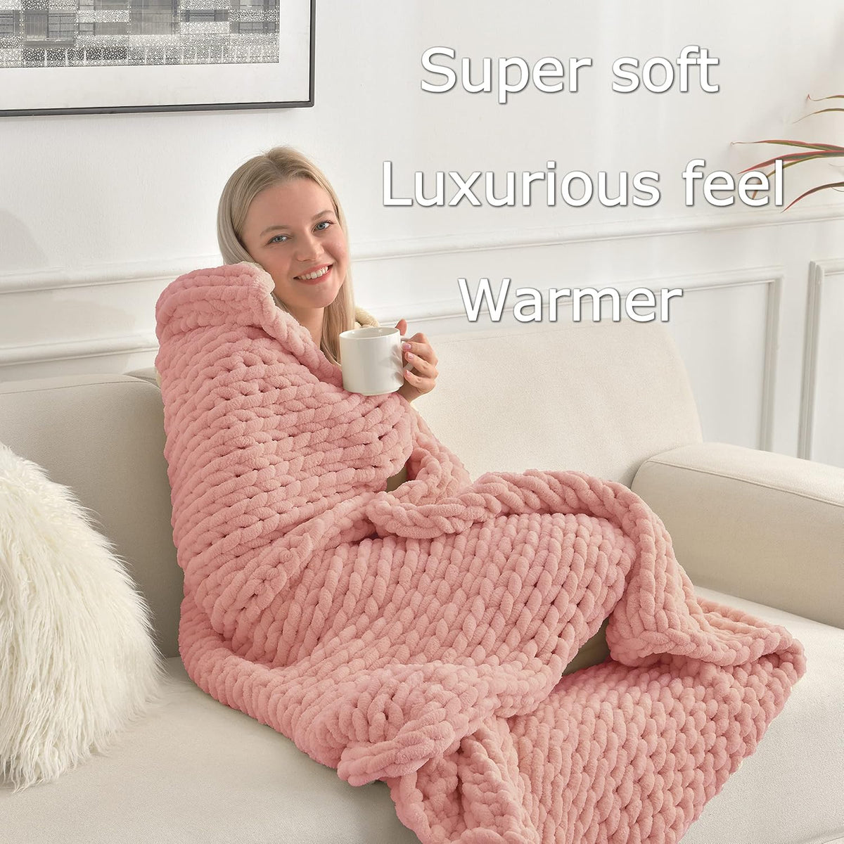 Maetoow Tighter Version Chenille Chunky Knit Blanket Throw 40×50 Inch, Handmade Warm & Cozy Blanket