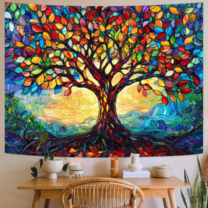 Lunerfex Tree of Life Tapestry Stained Glass Tapestry Wall Decor Tapestries for Bedroom Art