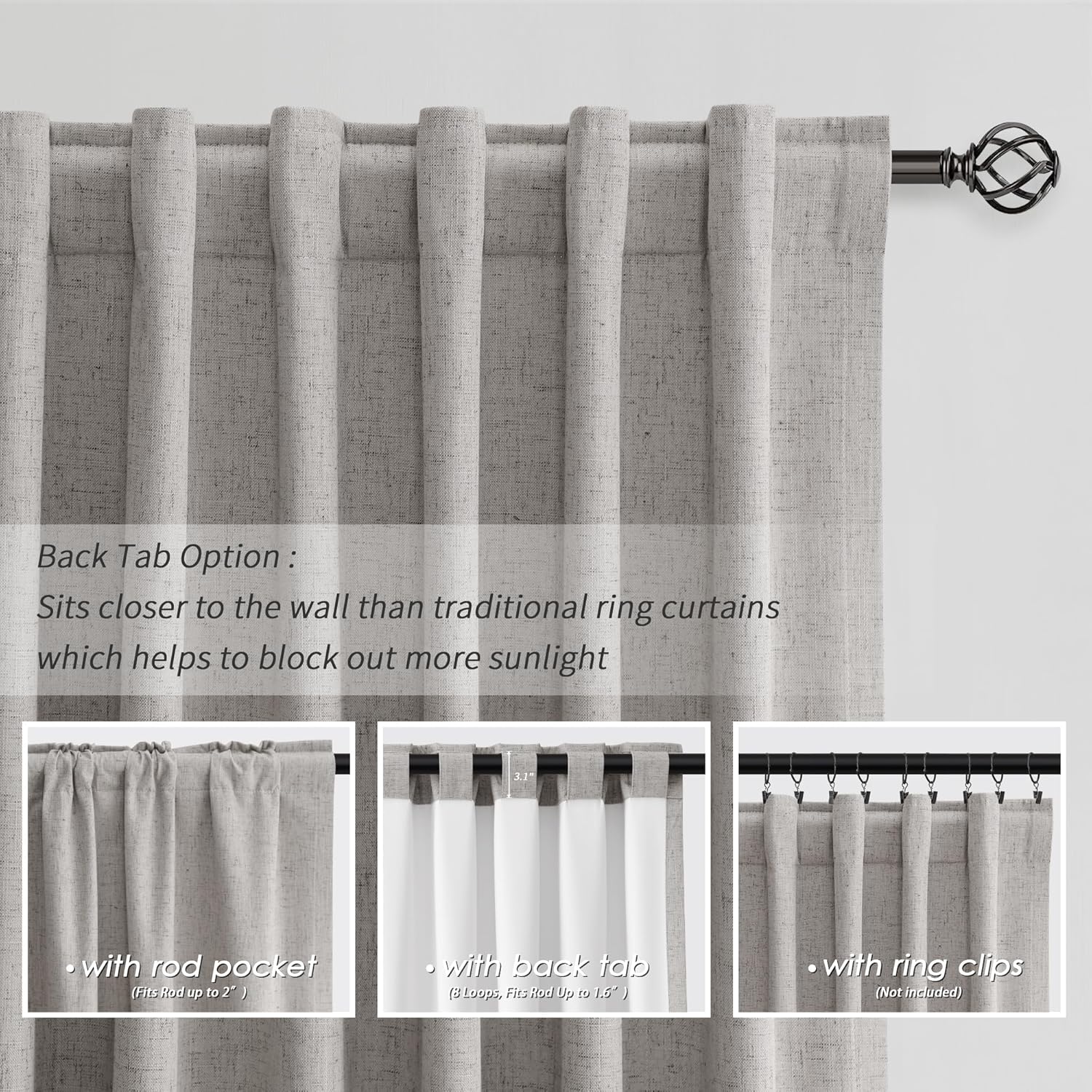 BOODII Full Blackout Curtains 90 Inches Long Room Darkening Curtain for Bedroom Sliding Door