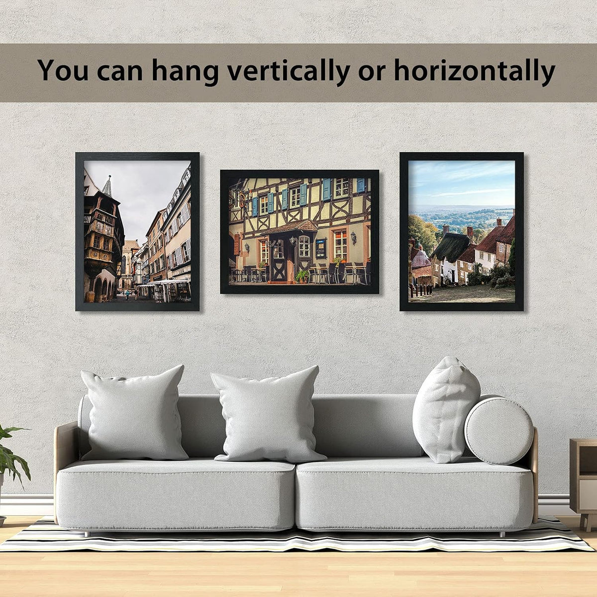 VCK Poster Frames 20x30 Black 3-Pack, Solid Wood Picture Frames for Wall Mounting Hanging Art and