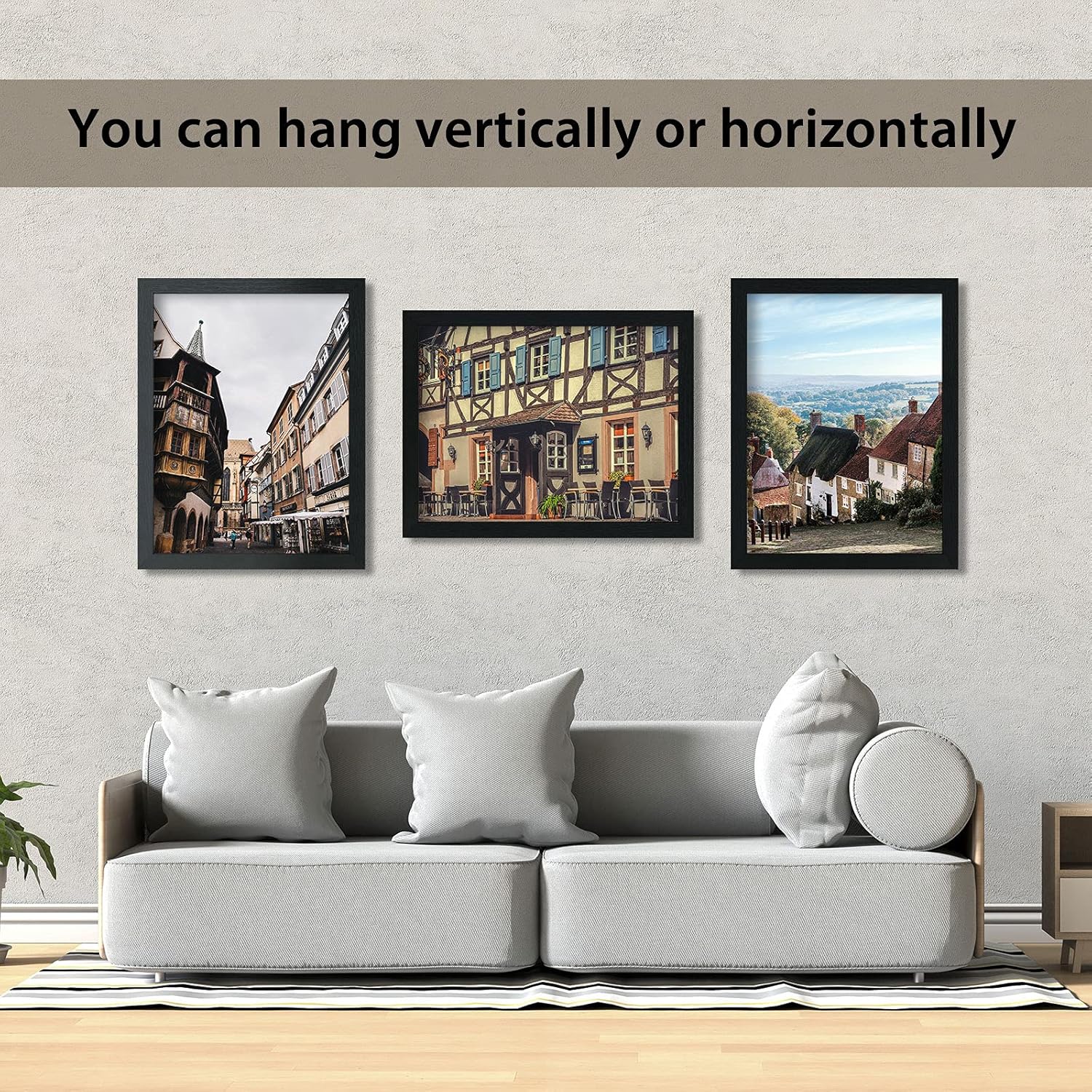 VCK Poster Frames 20x30 Black 3-Pack, Solid Wood Picture Frames for Wall Mounting Hanging Art and