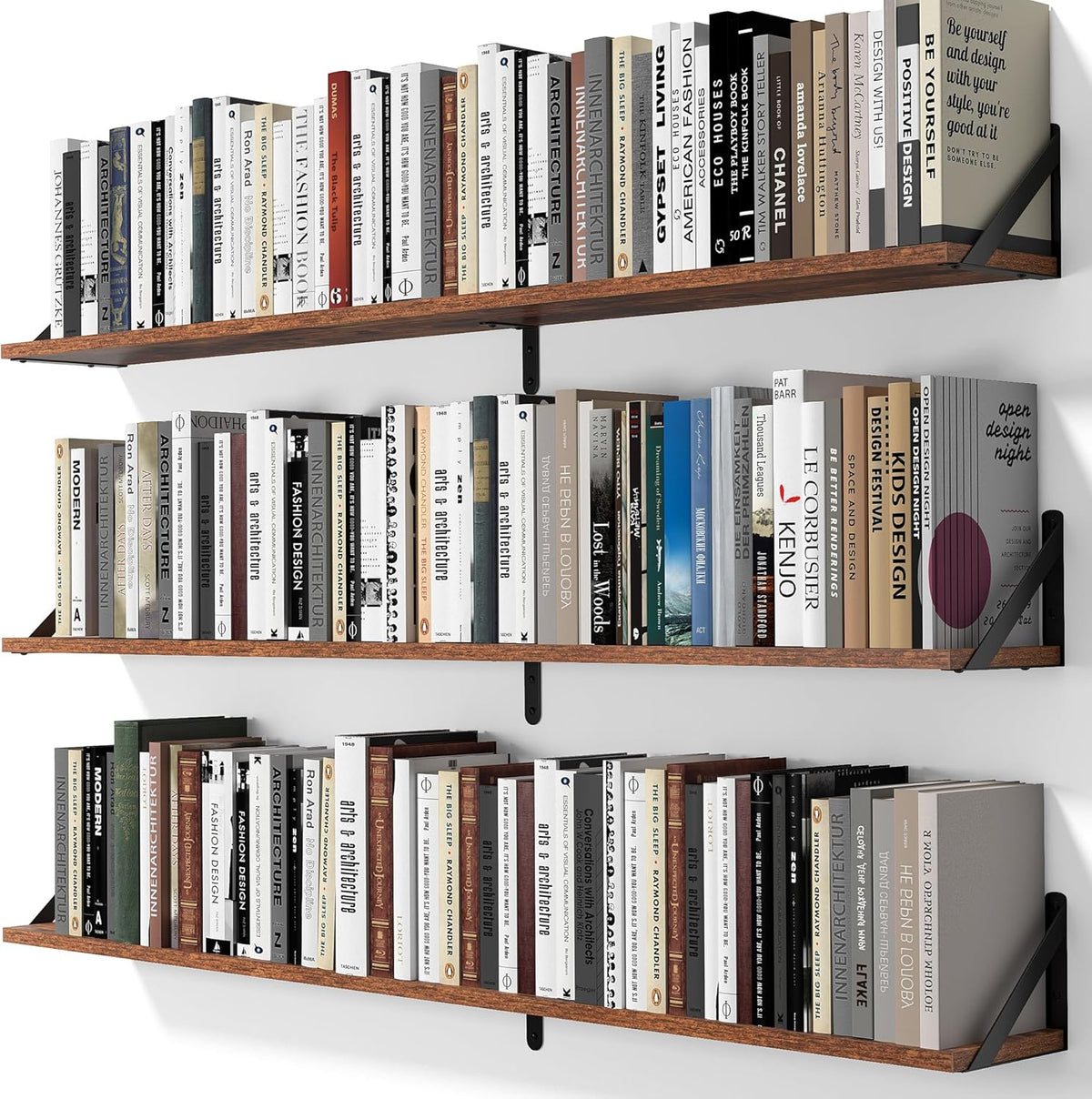 Heimlove 48 Inch Large Wall Bookshelves Set of 3, Wall Mounted Bookshelves,Heavy Duty Wooden