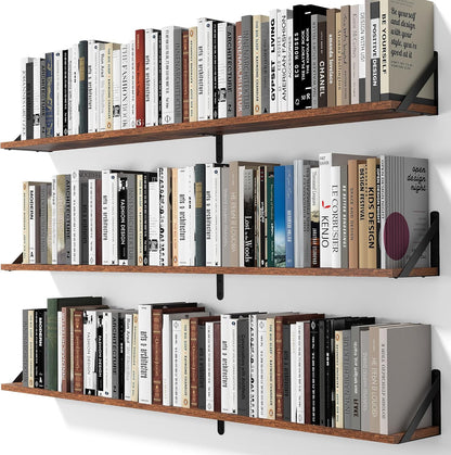 Heimlove 48 Inch Large Wall Bookshelves Set of 3, Wall Mounted Bookshelves,Heavy Duty Wooden