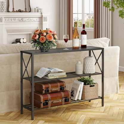 Hoctieon Industrial Console Table, 3 Tier Entryway Table, Hallway Table, Narrow Sofa Table with