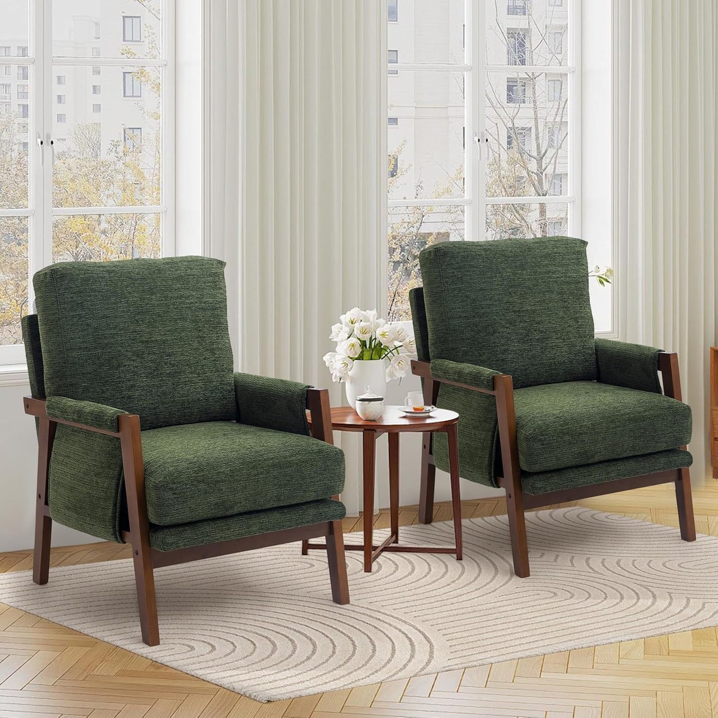Modern Accent Chairs Set of 2 for Living Room Mid Century Arm Chairs Upholstered Bedroom Chairs