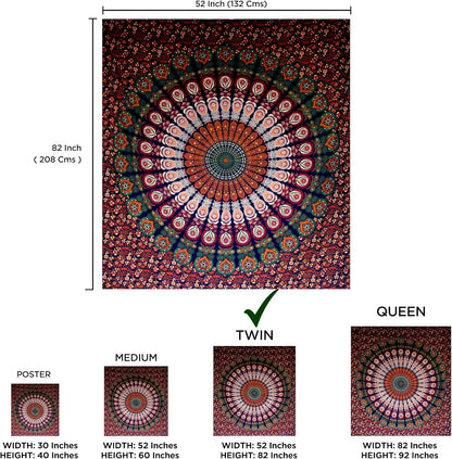 Raajsee Mandala Tapestry Wall Hanging – Blue Orange, 100% Cotton, Boho Hippie Decor, Twin Size