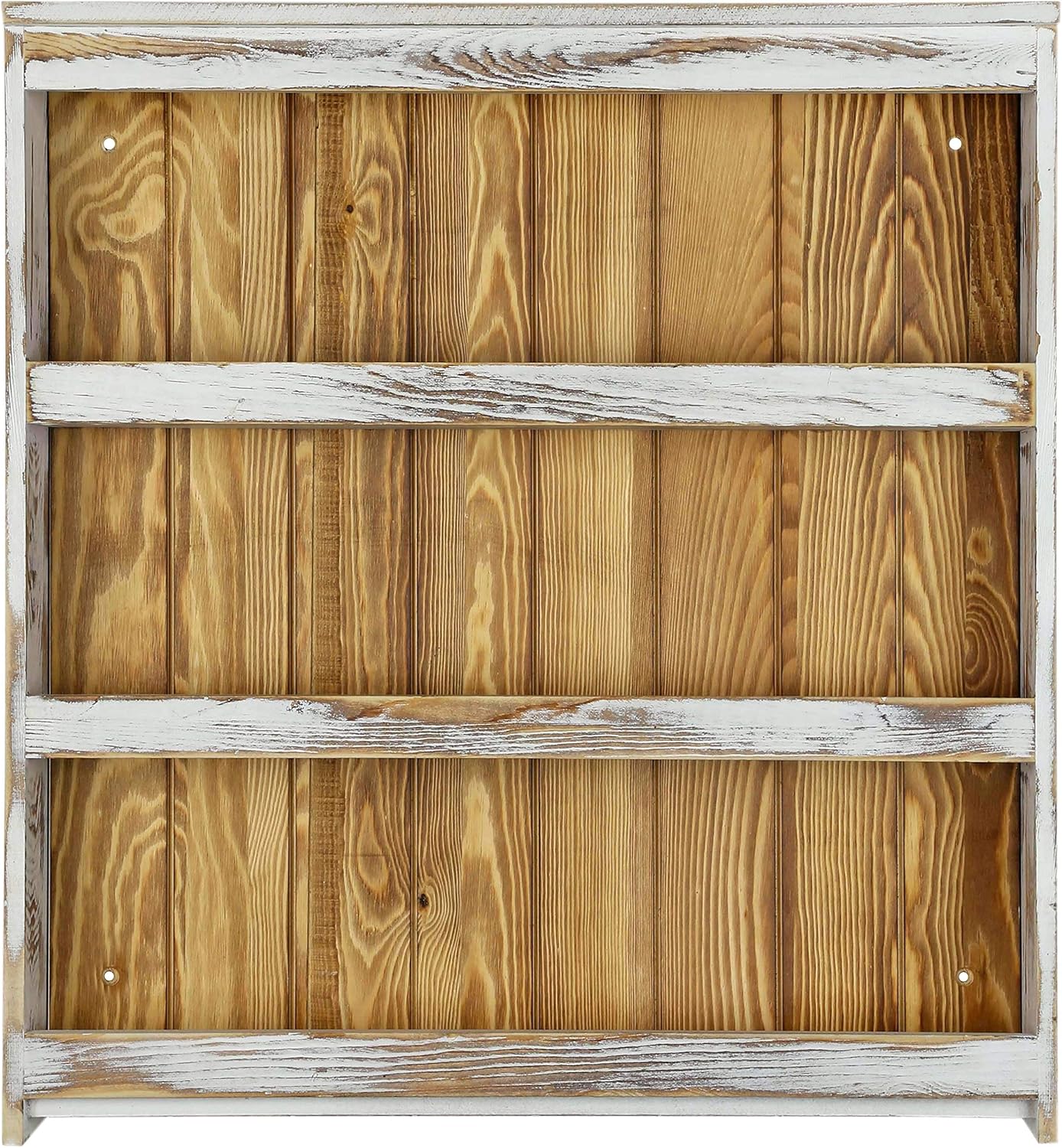 MyGift 3 Tier Wall Mounted Spice Rack, Shabby White Washed and Rustic Natural Burnt Solid Wood