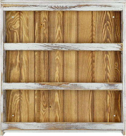 MyGift 3 Tier Wall Mounted Spice Rack, Shabby White Washed and Rustic Natural Burnt Solid Wood
