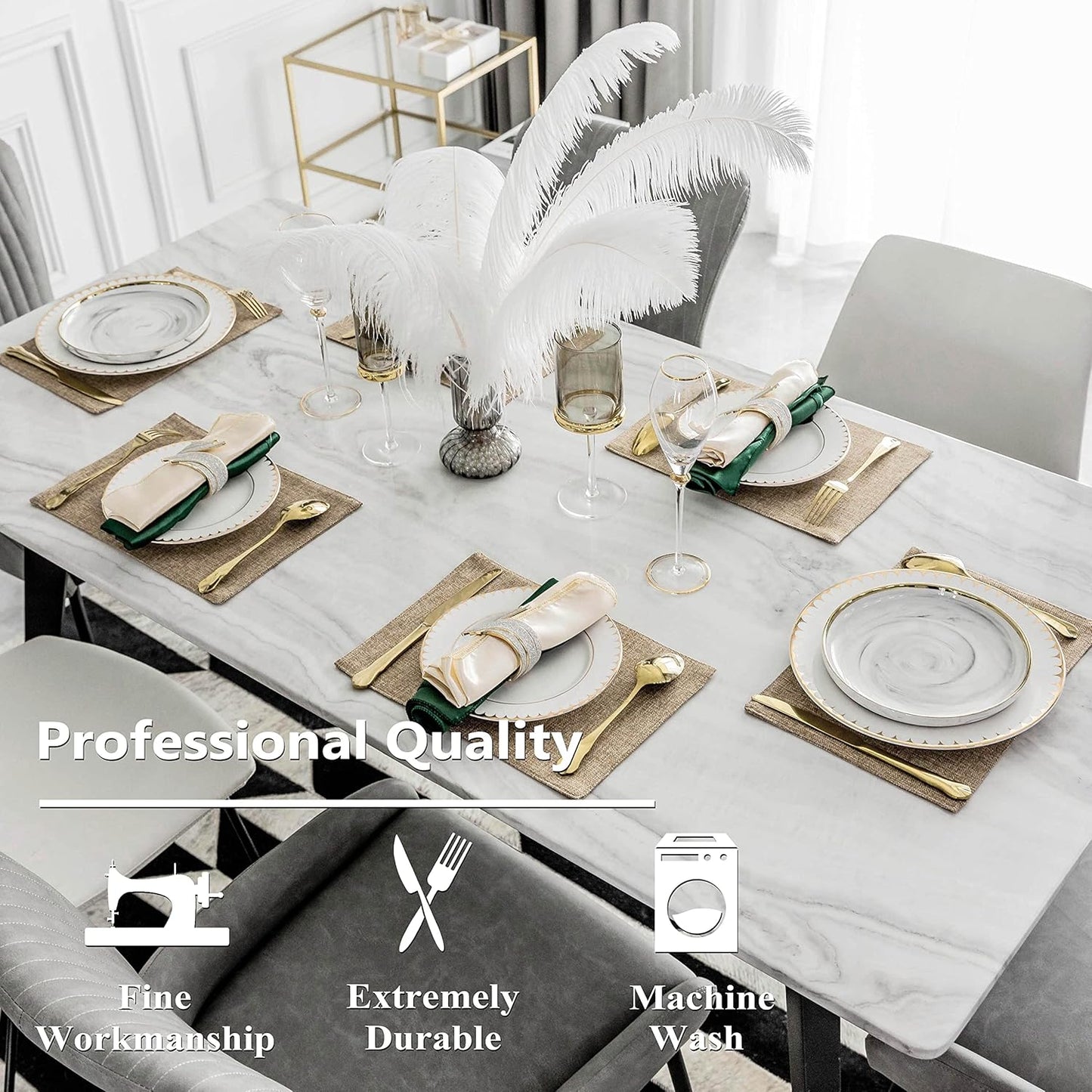 Home Brilliant Linen Placemats Set of 4 Heat Resistant Dining Table Cloth Place Mats Kitchen Table